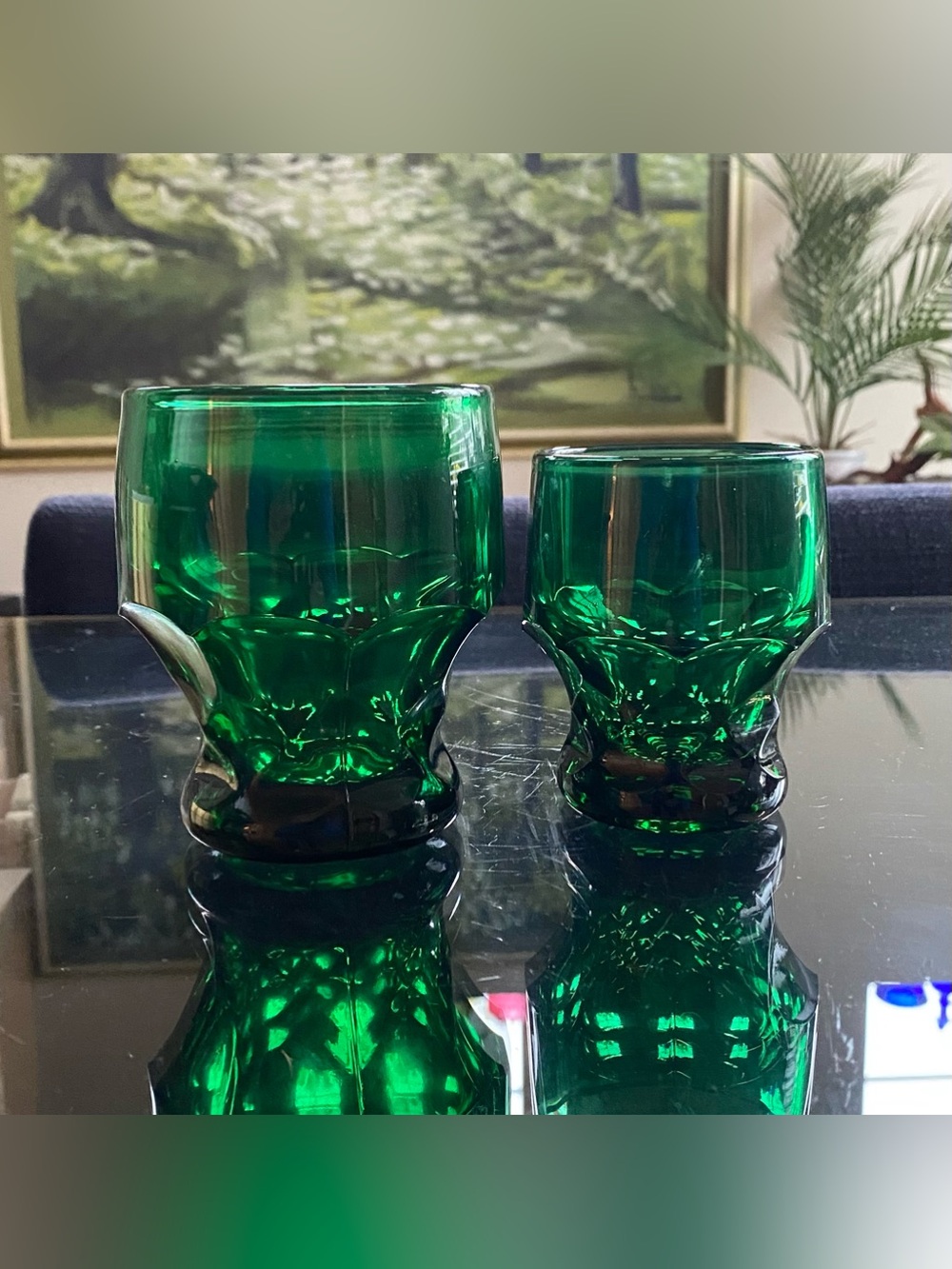 Vtg Anchor Hocking Forest Green Georgian Honeycomb Glasses 2 Different Sizes